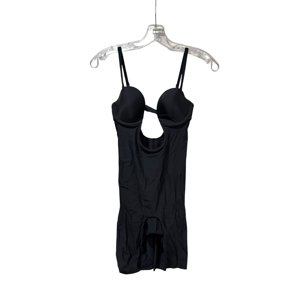SKIMS Sculpting Mid Thigh Open Bust Bodysuit Onyx Black XS Compression Shapewear